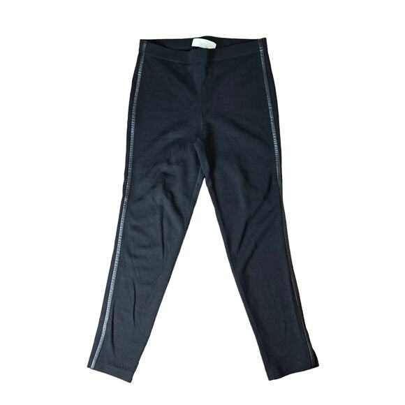 St. John Black Wool Blend Dress Pants with 100% Leather Strip Down Side, Size 8 - Picture 3 of 9